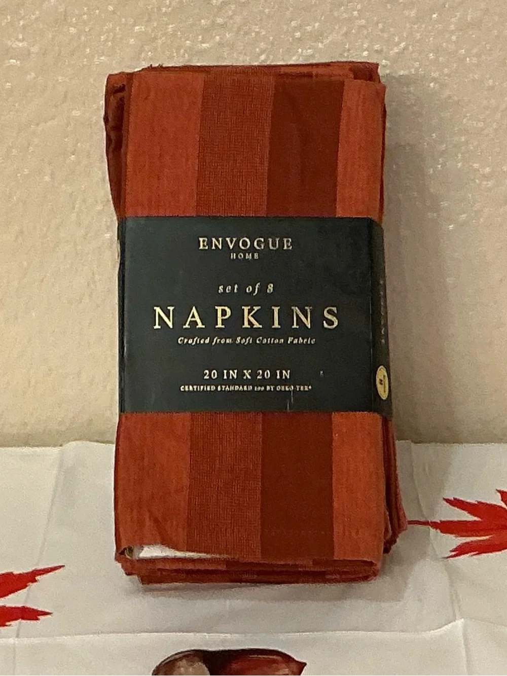 Envogue Rust Striped 100% Cotton Napkins. Set of 8